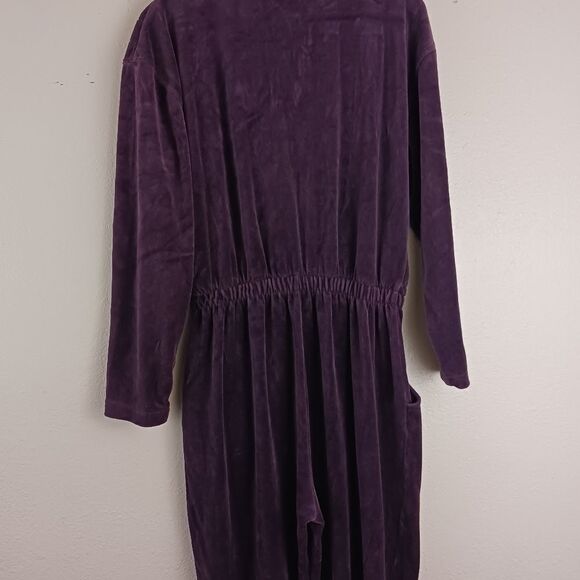 Essential elements purple velvet long sleeve elastic waist jumpsuit size M - Picture 6 of 7
